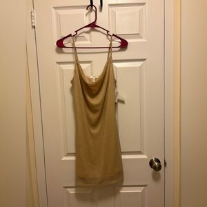 BP. Metallic Gold Slip Dress with Spaghetti Straps